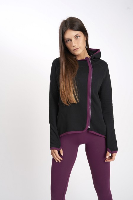 Felpa Active con zip laterale Nero e Melanzana