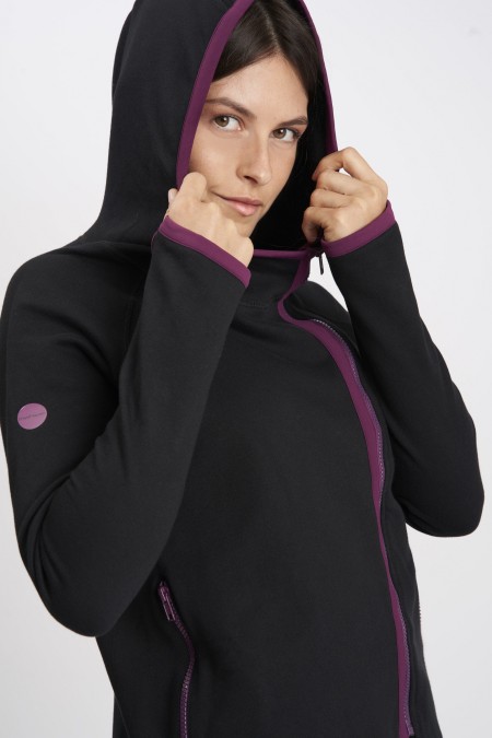 Felpa Active con zip laterale Nero e Melanzana